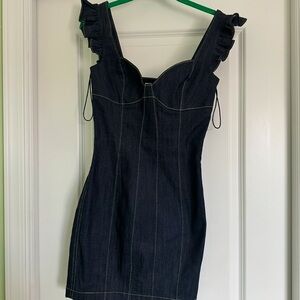 Cinq a Sept Dark Blue Denim Dress with Ruffle Straps